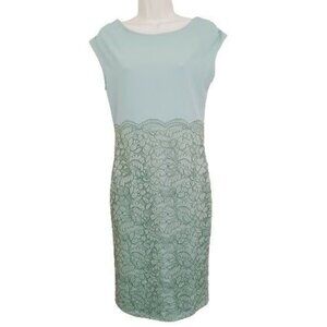 Women's Lace Overlay Midi Dress Moss Green Color Size L Sleeveless Zipper